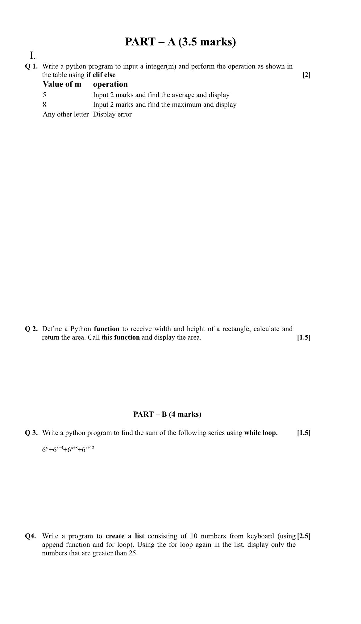 Solved PART - ﻿A (3.5 ﻿marks)I.Q 1. ﻿Write a python program | Chegg.com image.