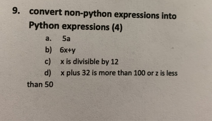 Solved a. 9. convert non-python expressions into Python | Chegg.com