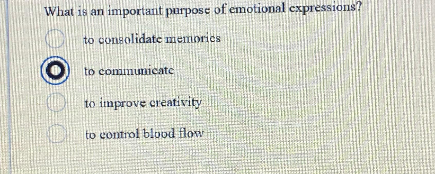 Solved What is an important purpose of emotional | Chegg.com