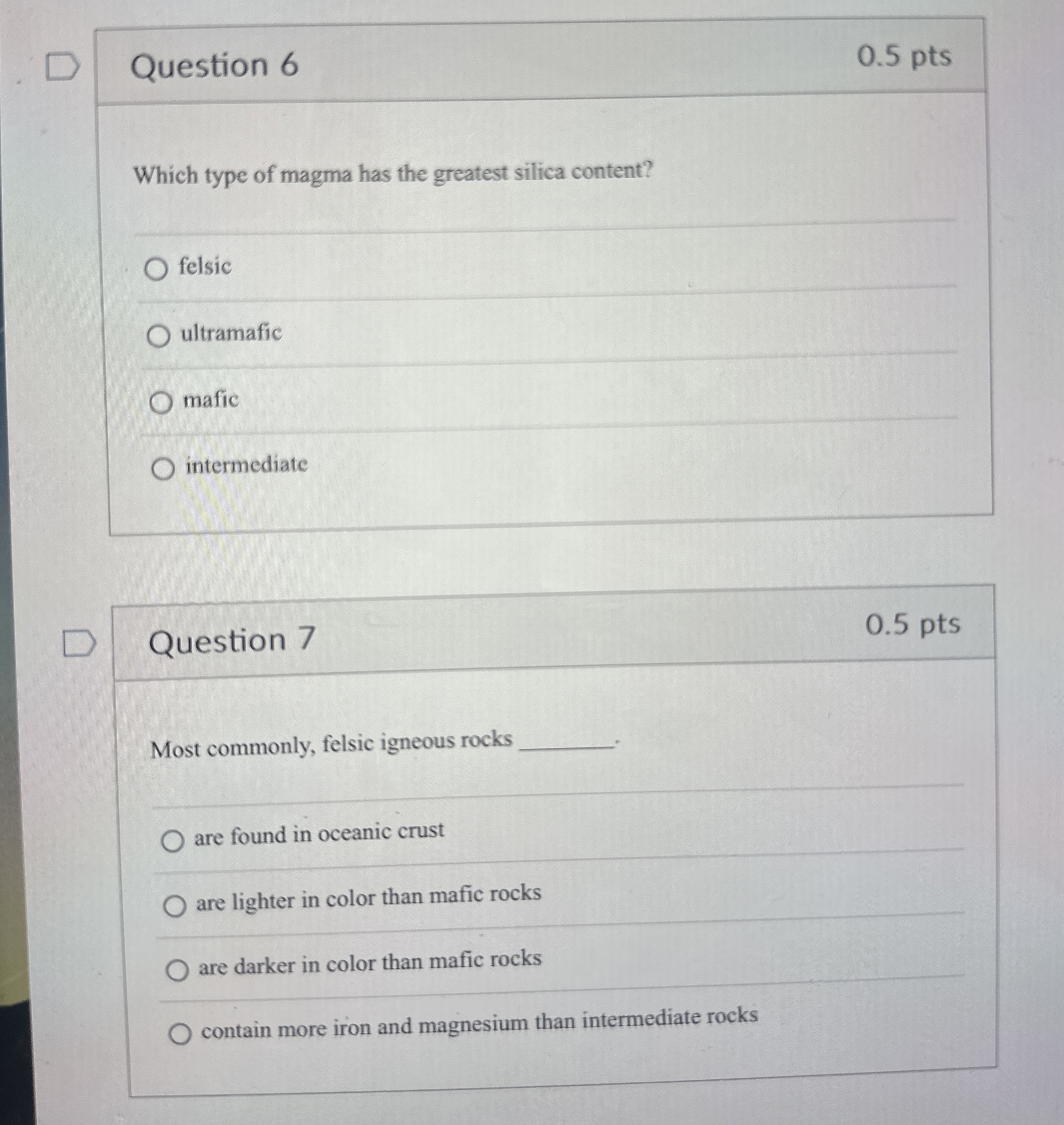 Solved 0.5 ﻿ptsWhich type of magma has the greatest silica | Chegg.com
