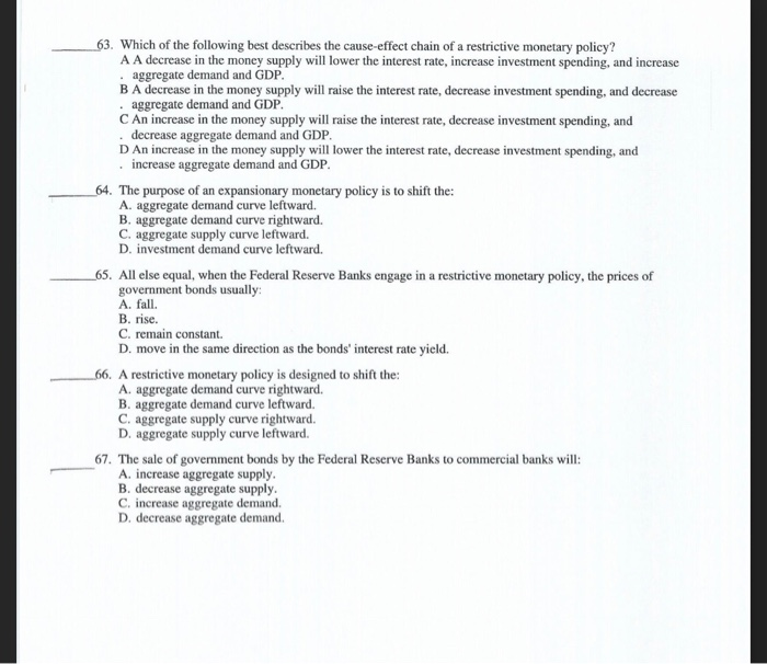 Solved 63. Which of the following best describes the | Chegg.com