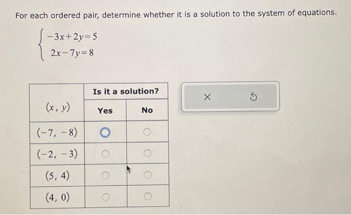 Solved For each ordered pair, determine whether it is a | Chegg.com