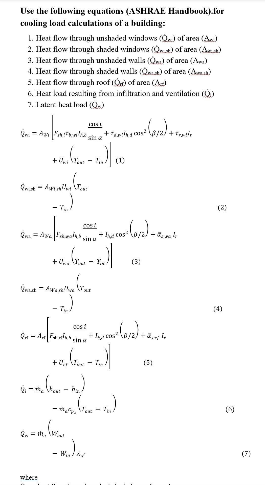 Solved Use the following equations (ASHRAE Handbook).for | Chegg.com