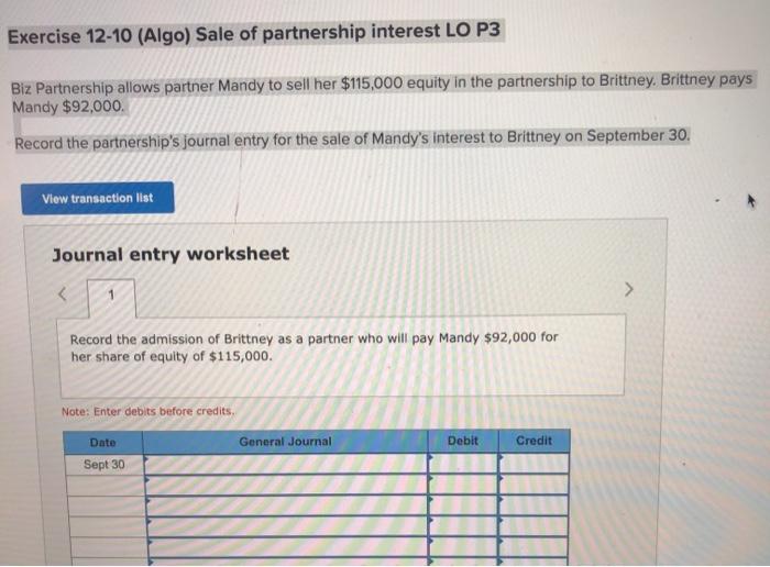 Solved Exercise 12 10 Algo Sale Of Partnership Interest LO Chegg