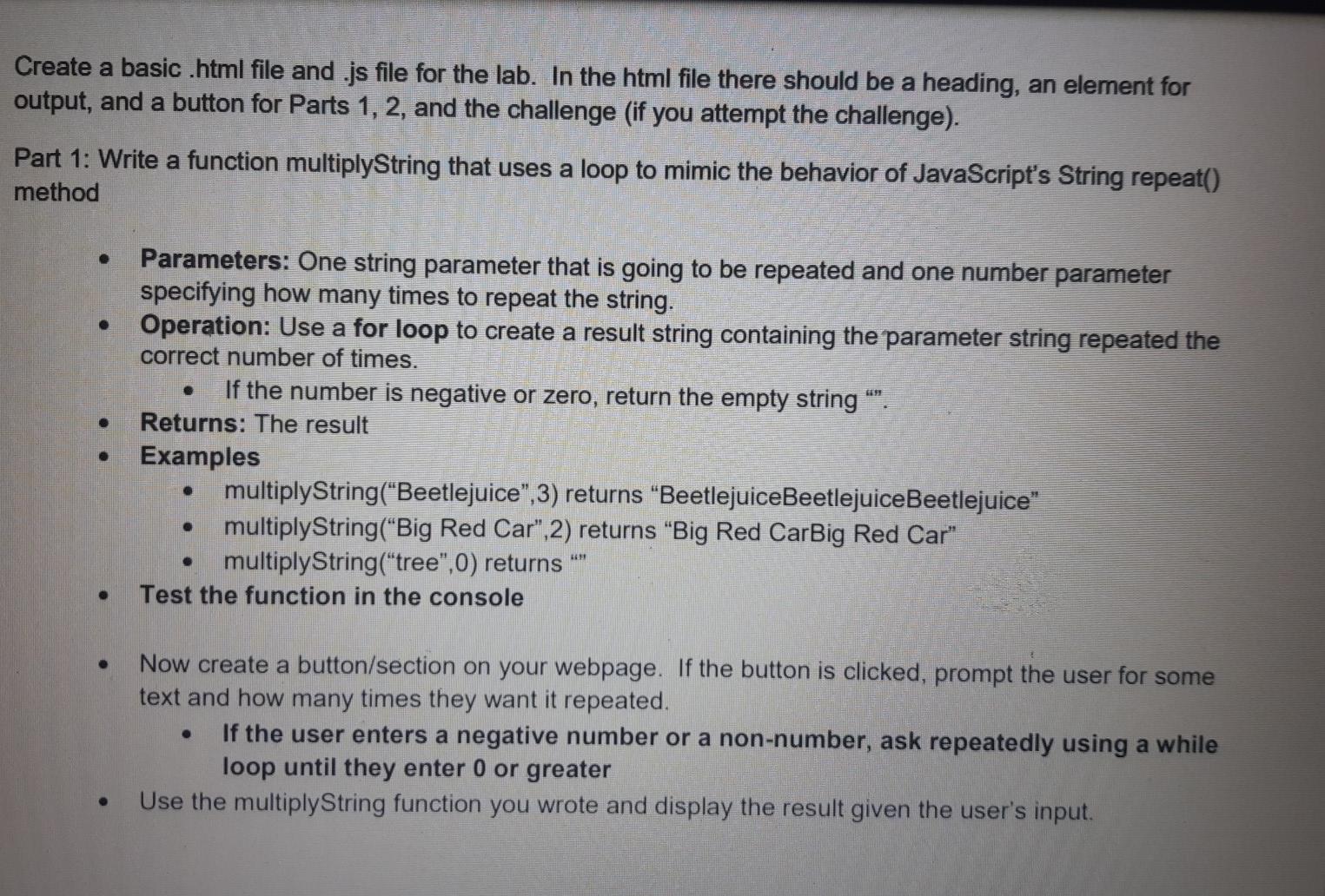 Solved Create a basic.html file and .js file for the lab. In | Chegg.com