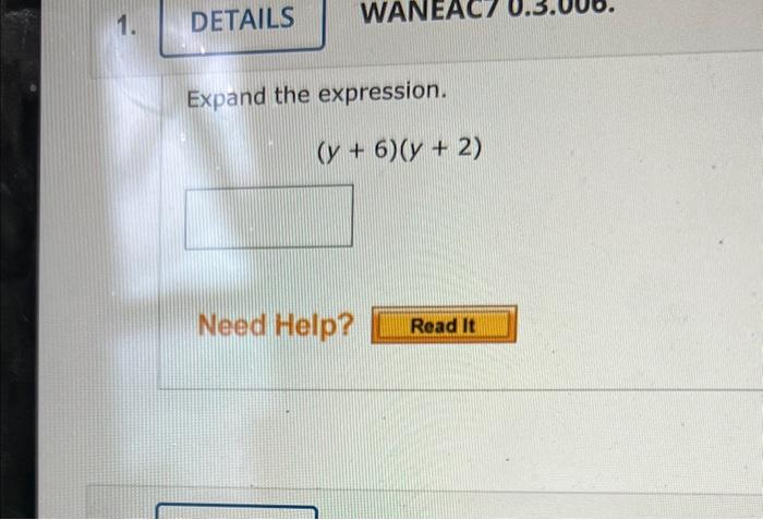 Expand the expression. \[ (y+6)(y+2) \]