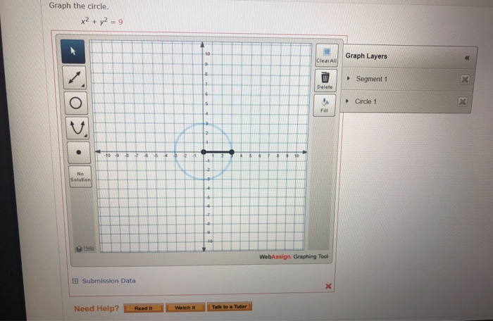 Solved Graph the circle. x2 + y2 = 9 Graph Layers Segment | Chegg.com