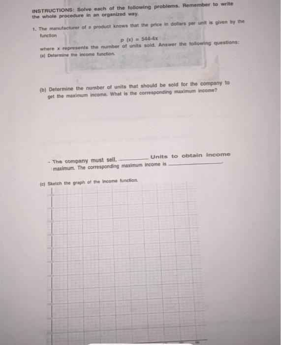 Solved INSTRUCTIONS: Solve each of the following problems. | Chegg.com