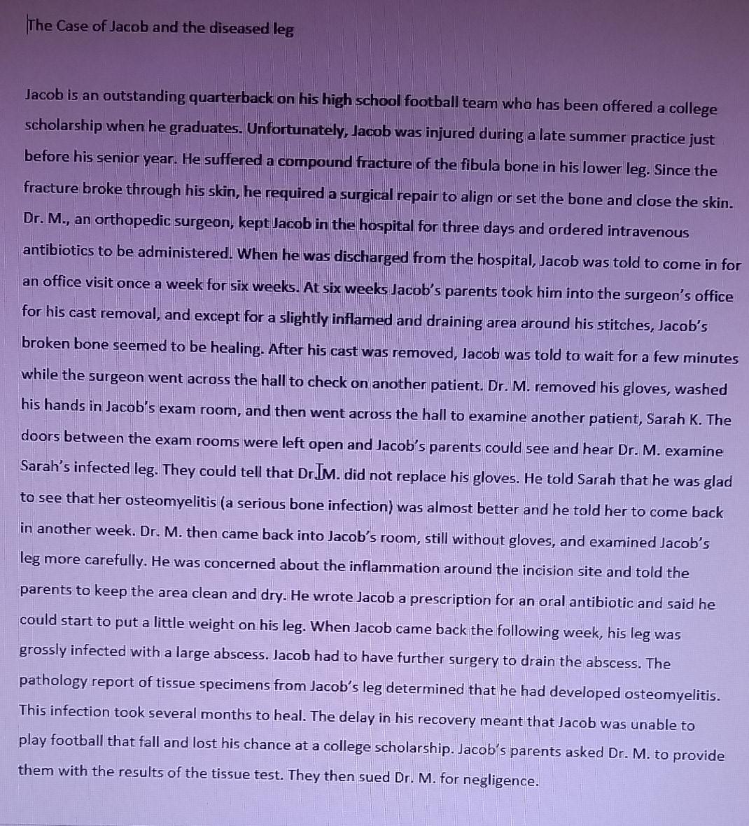 The Case of Jacob and the diseased leg
Jacob is an outstanding quarterback on his high school football team who has been offe