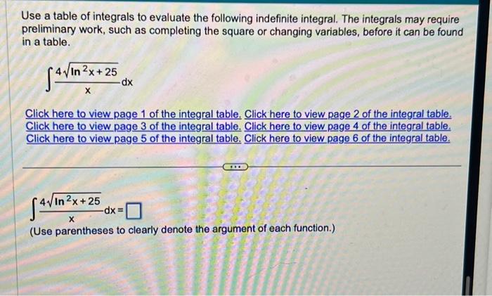 Solved Use a table of integrals to evaluate the following | Chegg.com
