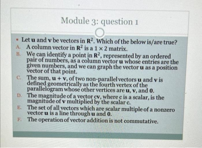 Solved Module 3: question 1 • Let u and v be vectors in R2. | Chegg.com