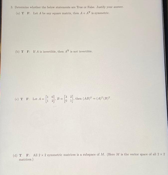 Solved 3. Determine whether the below statements are True or | Chegg.com