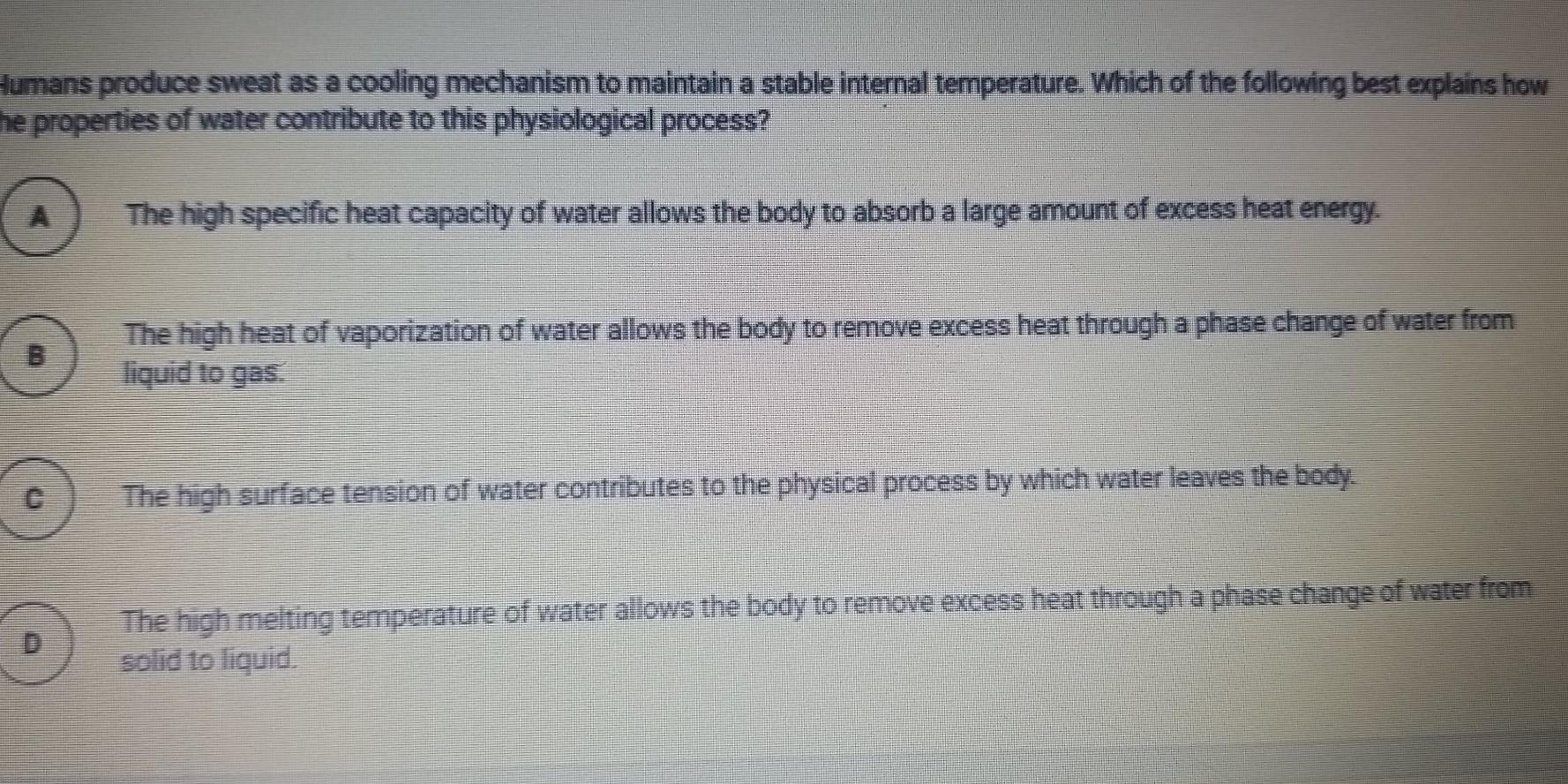 Solved Humans produce sweat as a cooling mechanism to | Chegg.com