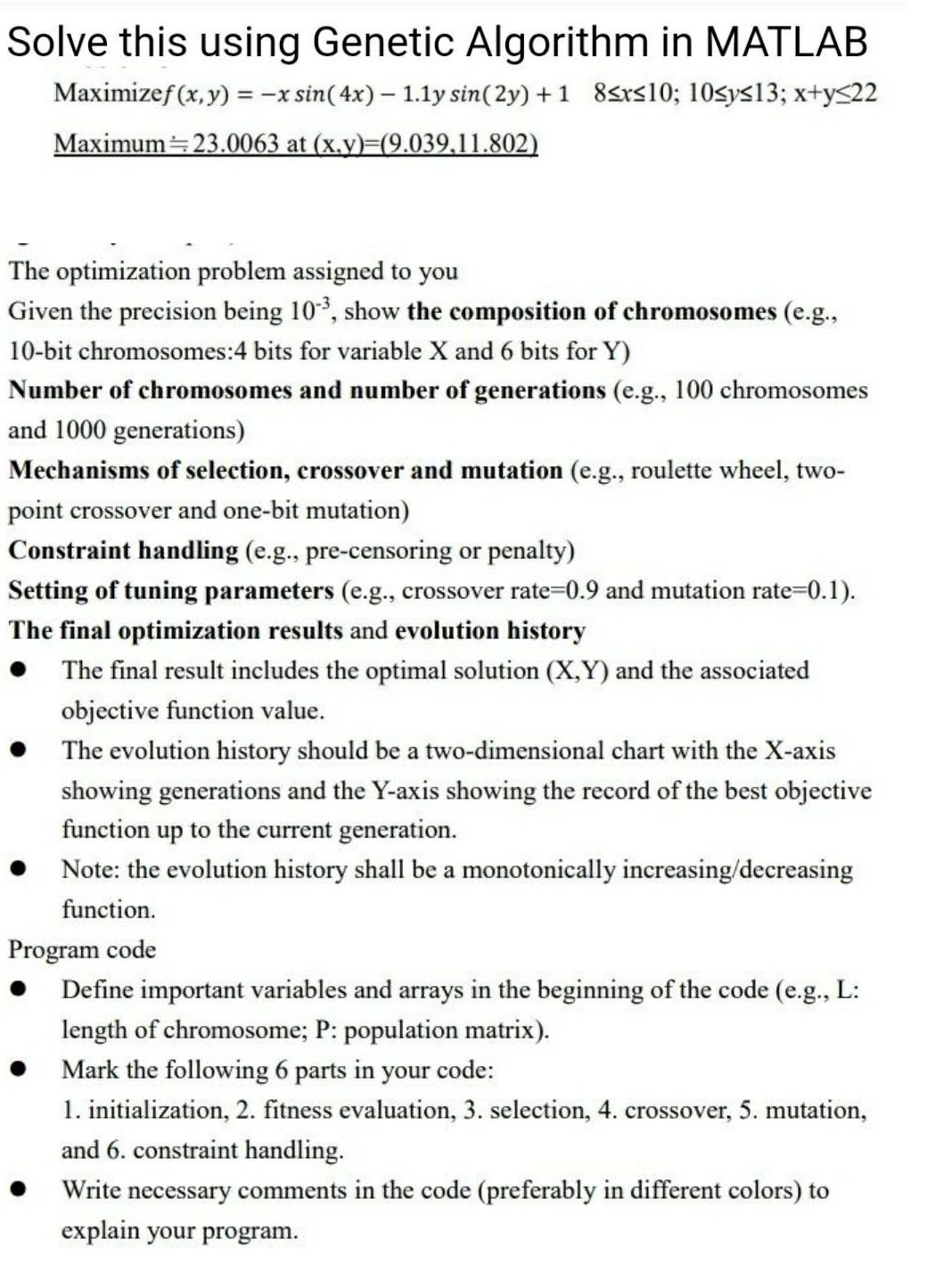 Solve this using Genetic Algorithm in MATLAB | Chegg.com