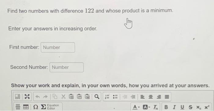 Solved Find two numbers with difference 122 and whose | Chegg.com