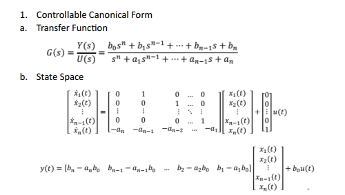 Solved How To Derive Mathematically Controllable Canonical | Chegg.com