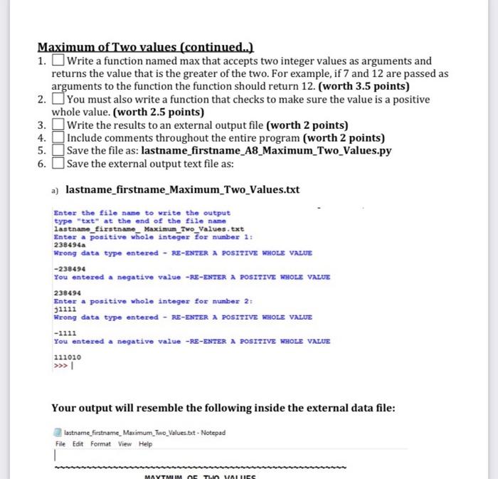 Solved Maximum Of Two Values continued 1 Write A Chegg