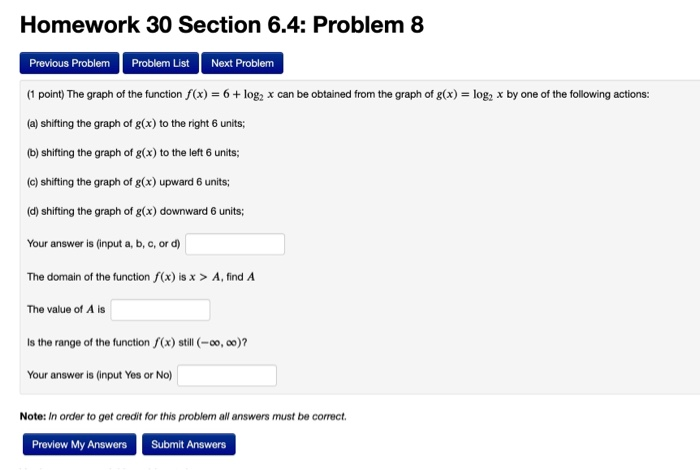 Solved Homework 30 Section 6.4: Problem 8 Previous Problem | Chegg.com