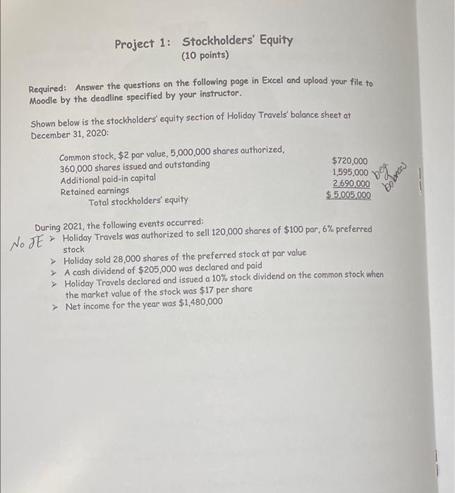 Solved Project 1: Stockholders' Equity (10 points) $720,000 | Chegg.com