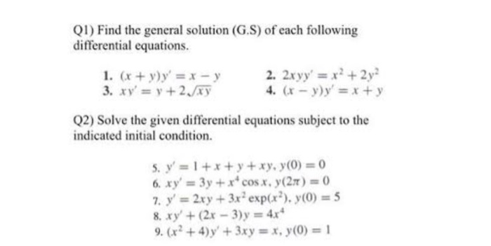 Solved Q1 Find The General Solution G S Of Each Following Chegg Com