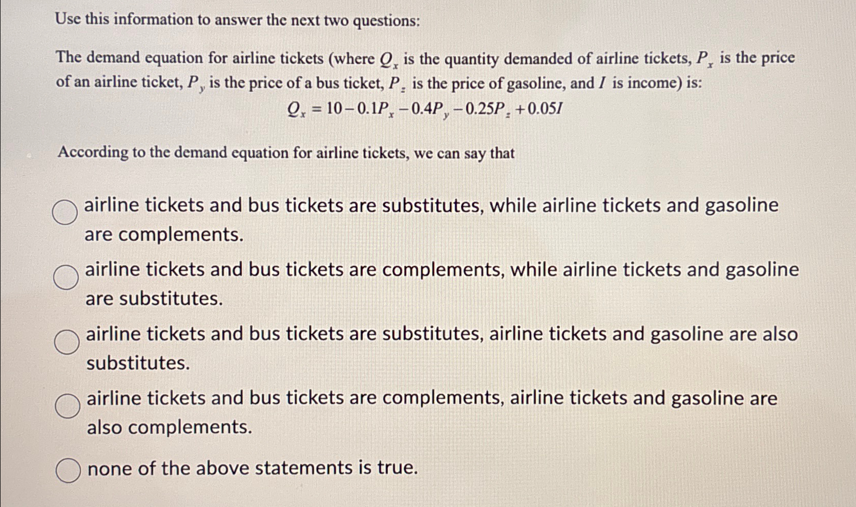 Solved Use this information to answer the next two | Chegg.com