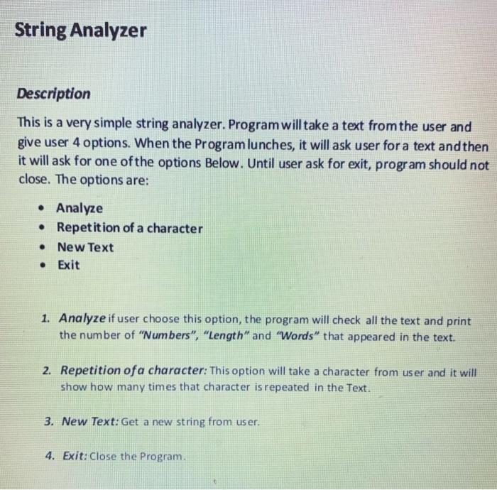 Solved String Analyzer Description This is a very simple | Chegg.com