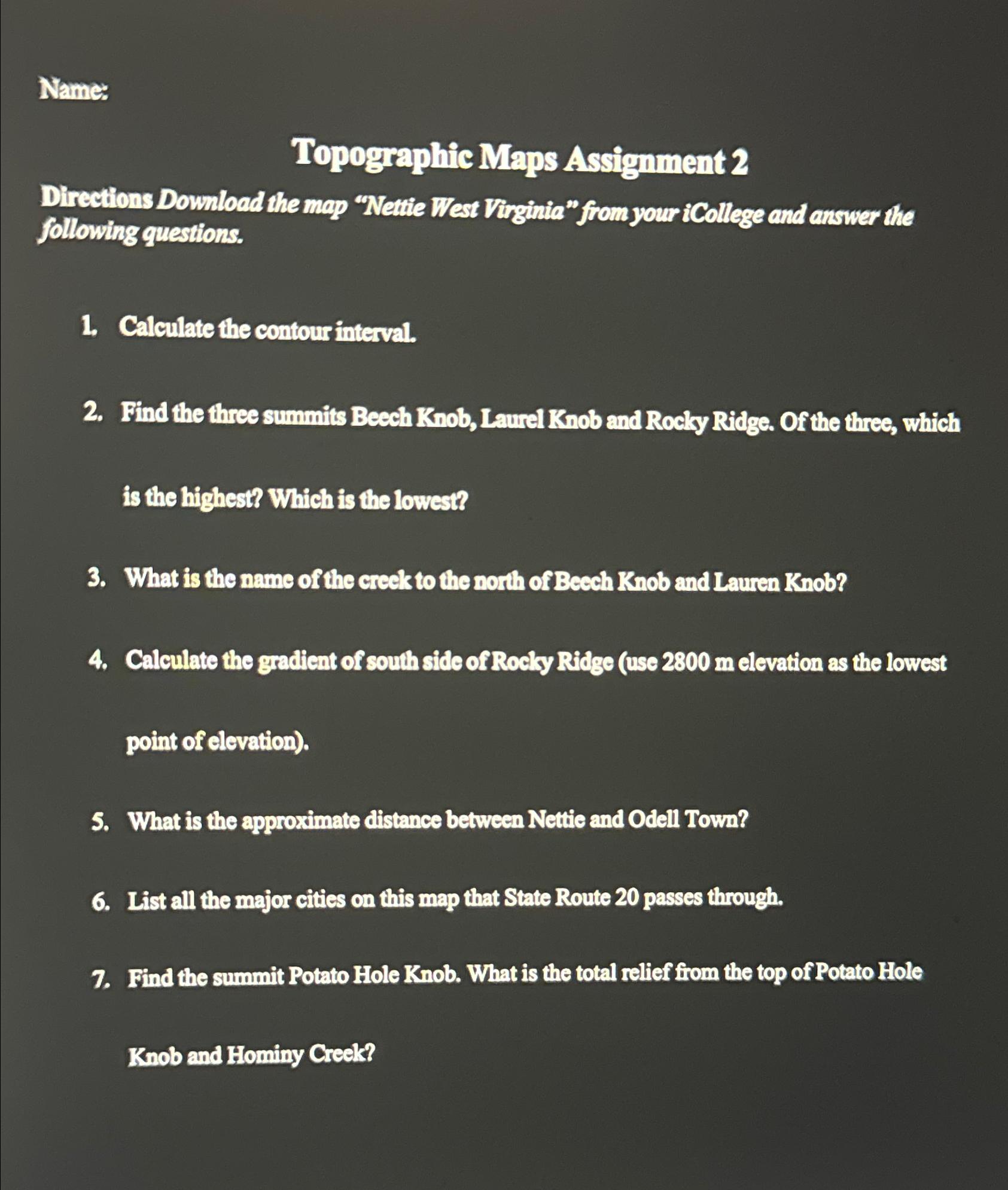 Solved Name:Topographic Maps Assignment 2Directions Download 