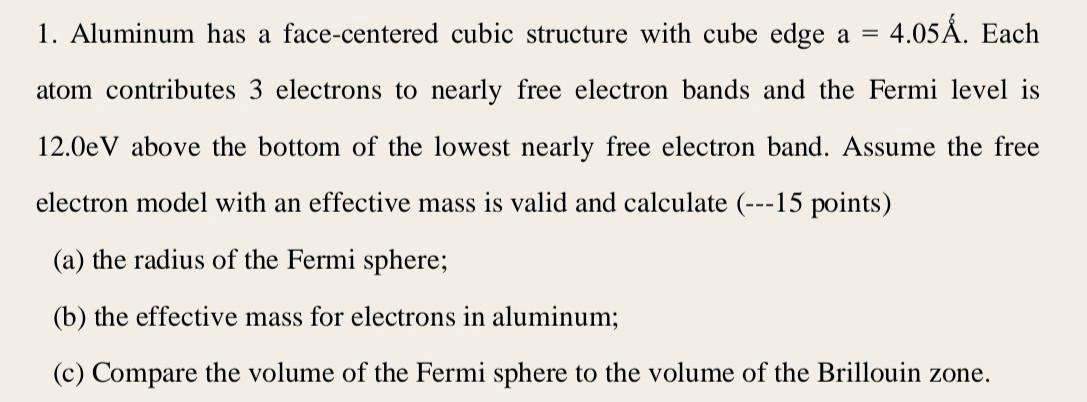 Solved 1. Aluminum has a face-centered cubic structure with | Chegg.com