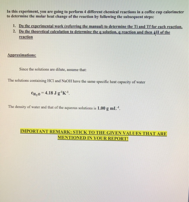 Solved In this experiment, you are going to perform 4 | Chegg.com