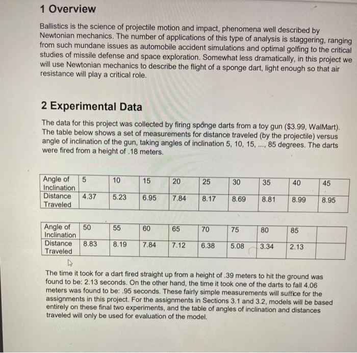 Solved 1 Overview Ballistics is the science of projectile | Chegg.com