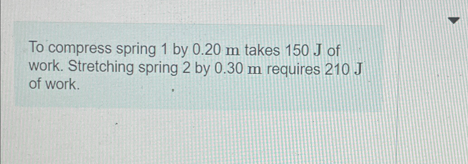 Solved To compress spring 1 ﻿by 0.20m ﻿takes 150J ﻿of work. | Chegg.com