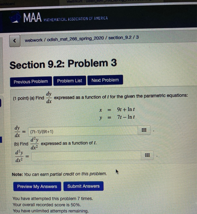 Solved MATICAL ASSOCIATION OF AMERICA Webwork / | Chegg.com