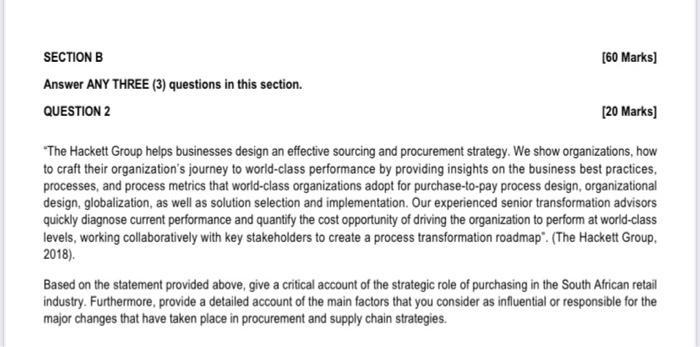 Solved SECTION B [60 Marks] Answer ANY THREE (3) Questions | Chegg.com