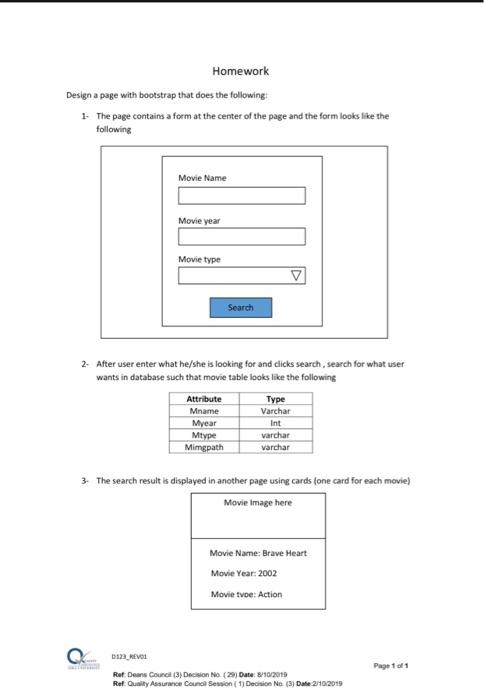 Solved Homework Design a page with bootstrap that does the | Chegg.com
