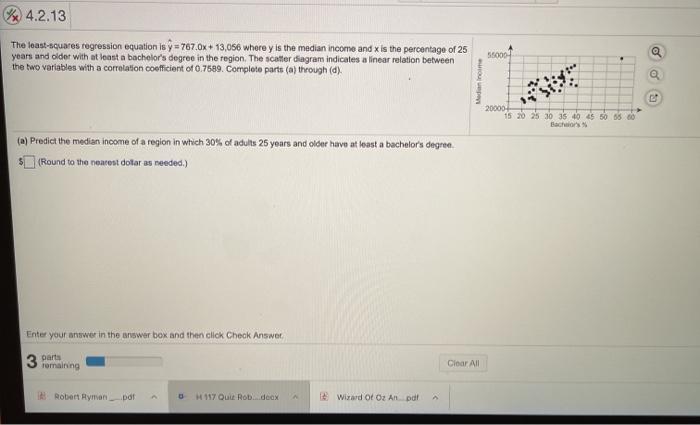 Solved 4.2.13 The least squares regression equation is | Chegg.com