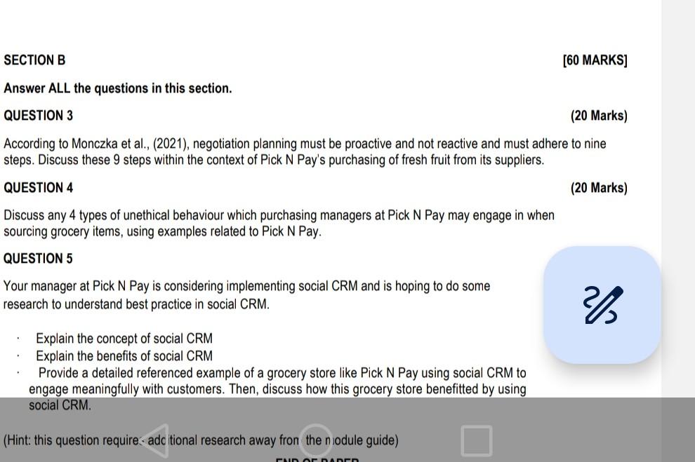 Solved SECTION B [60 MARKS] Answer ALL The Questions In This | Chegg.com