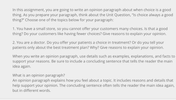 Solved In this assignment, you are going to write an opinion | Chegg.com