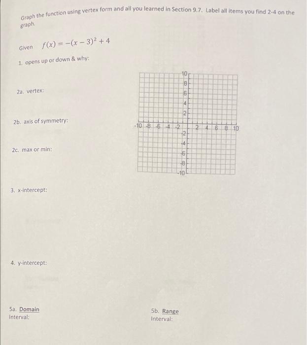 Solved Graph the function using vertex form and all you | Chegg.com