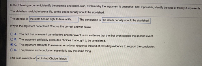 In the following argument, identify the premise and | Chegg.com