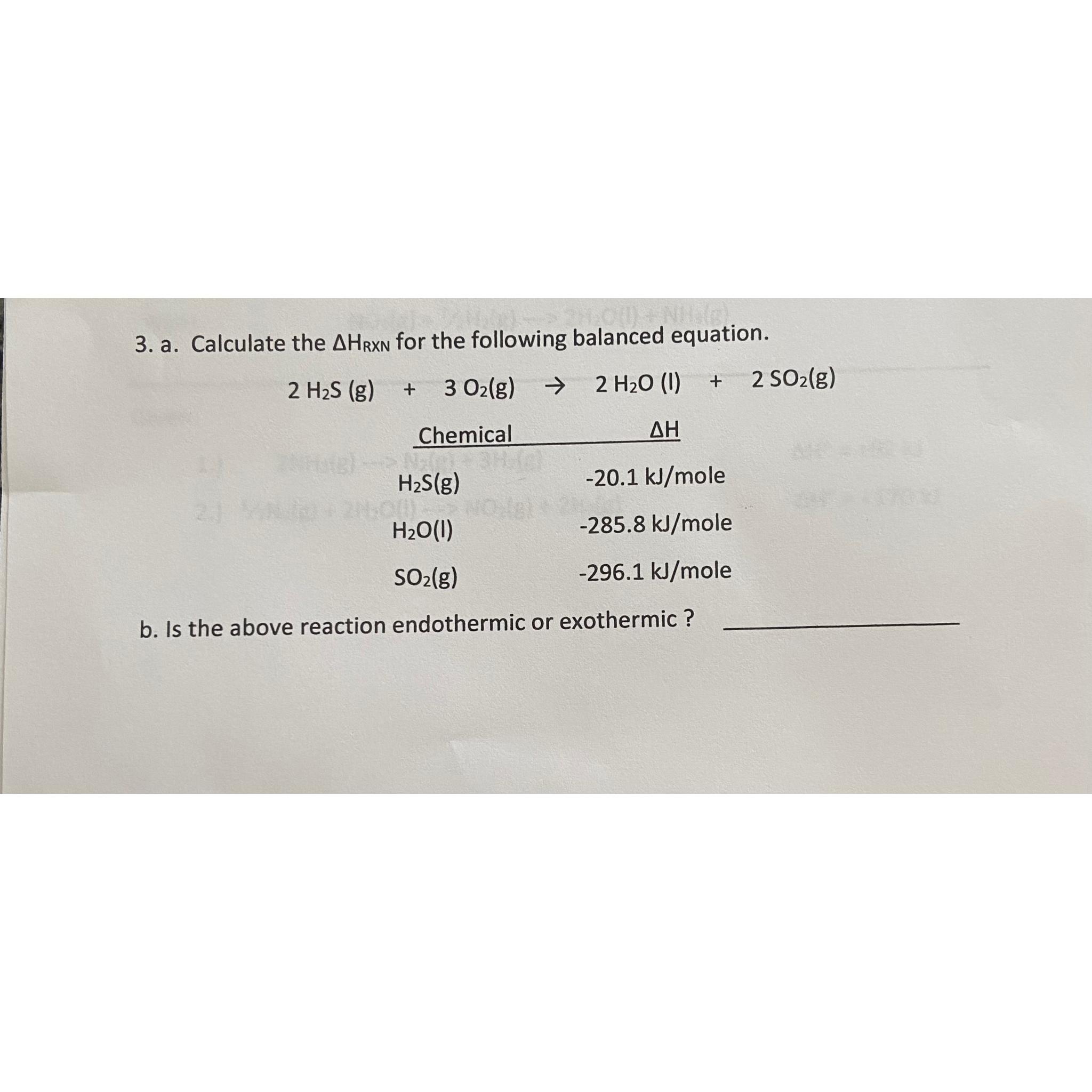 Solved a. ﻿Calculate the ΔHRxN ﻿for the following balanced | Chegg.com