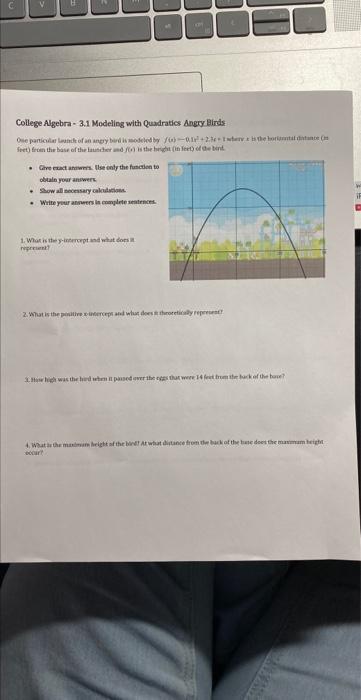 College Algebra - 3.1 Modeling with Quadratics Angry | Chegg.com