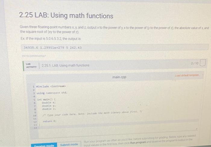 Solved 225 Lab Using Math Functions Given Three Floating 0250