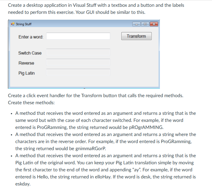 Complete in C# Visual Studio Create a desktop | Chegg.com