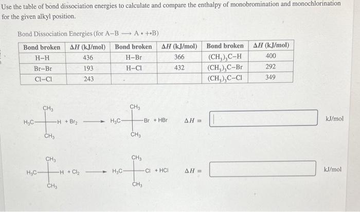 Solved Ise The Table Of Bond Dissociation Energies To 