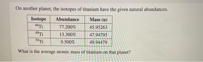 Solved On another planet, the isotopes of titanium have the | Chegg.com