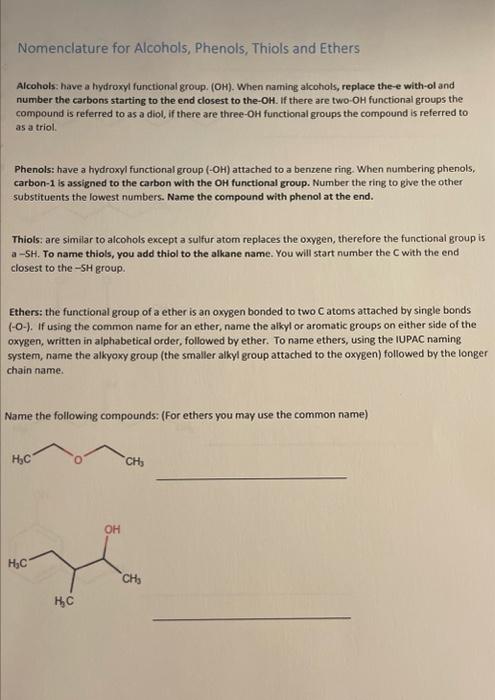 Solved Nomenclature For Alcohols, Phenols, Thiols And Ethers | Chegg.com