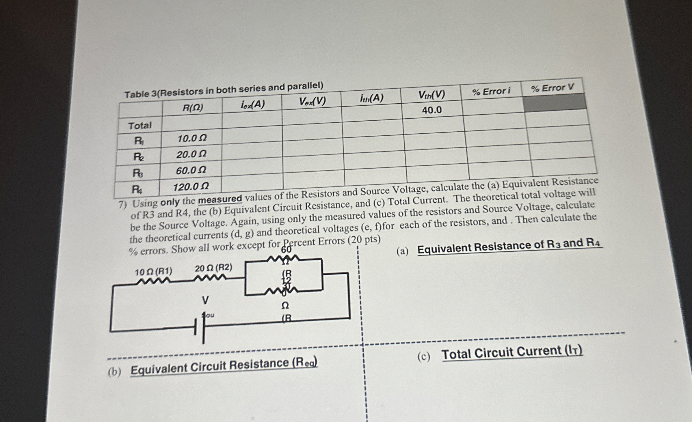 Table 3(Resistors in both series and