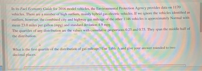 Solved In Its Fuel Economy Guide For 2016 Model Vehicles, | Chegg.com