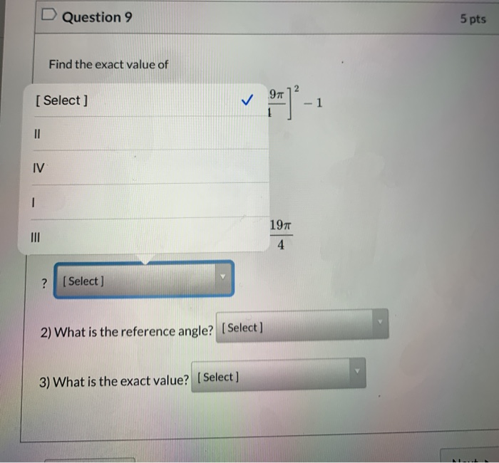 Solved D Question 9 5 pts Find the exact value of by answer | Chegg.com