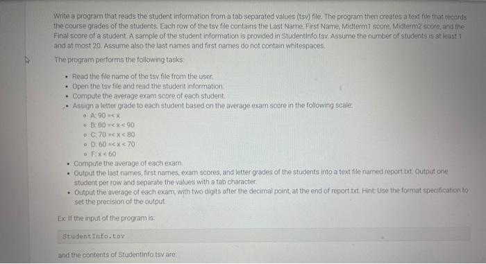 Solved Write a program that reads the student information | Chegg.com